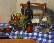 菲利克斯瓦洛东 - Still Life with Blue Checkered Tablecloth